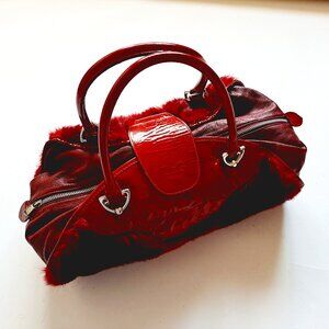 Dolce & Gabbana Red Burgundy Leather Fur Handbag Shoulder Bag